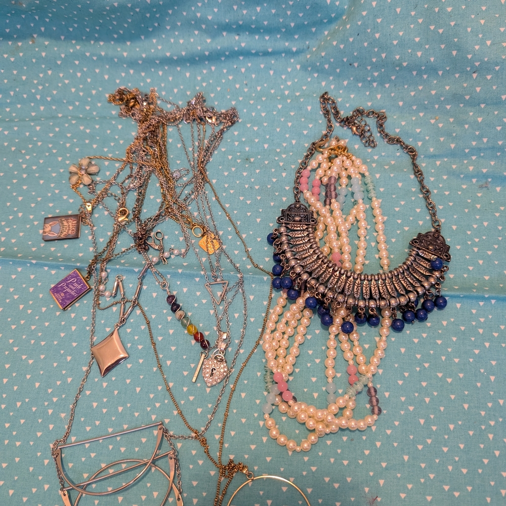 Multi-Strand Pearl & Bead Statement Necklace - Pastel Pink, Blue & Pearl